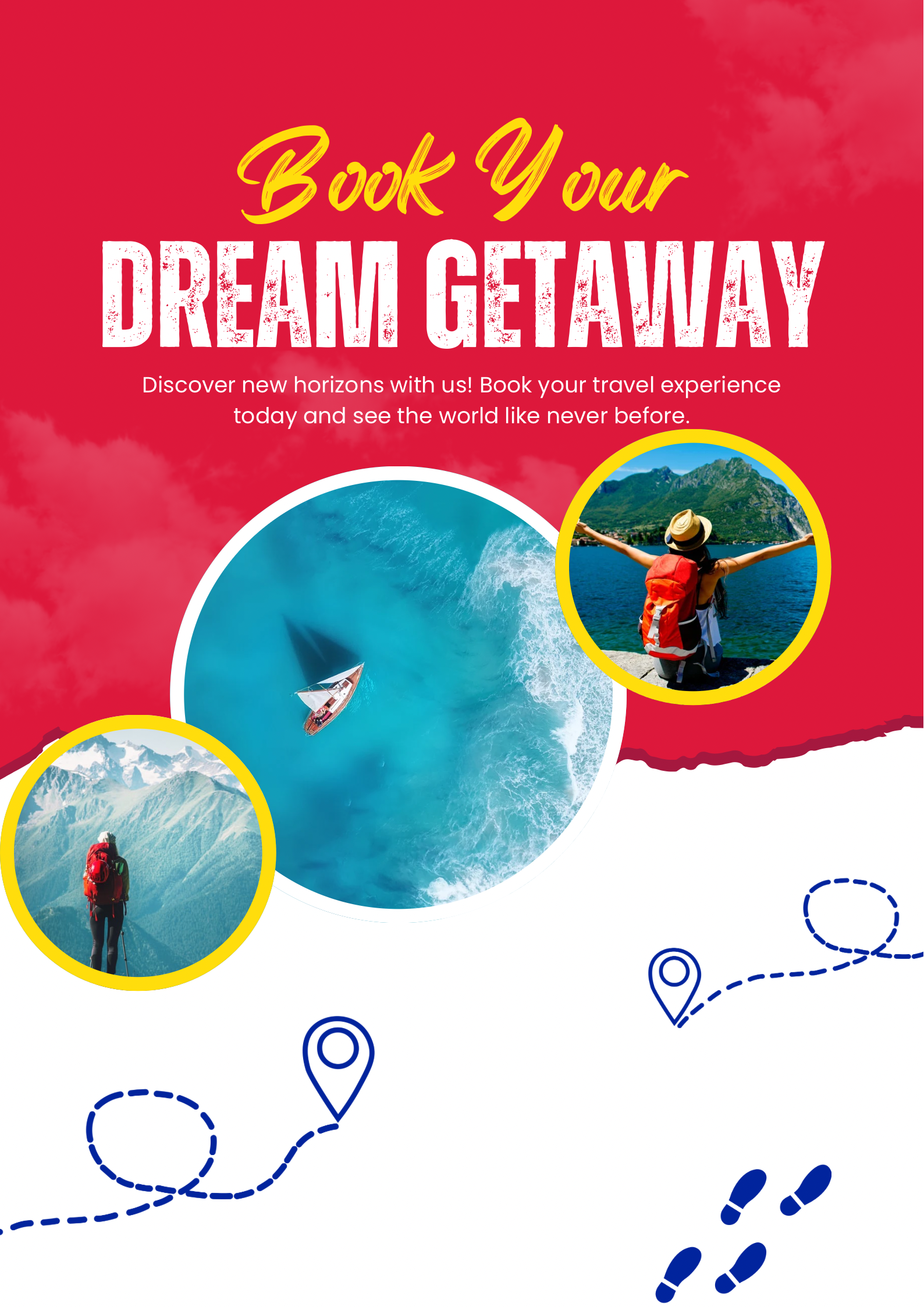 Blue and White Modern Travel Double Sided Poster Portrait